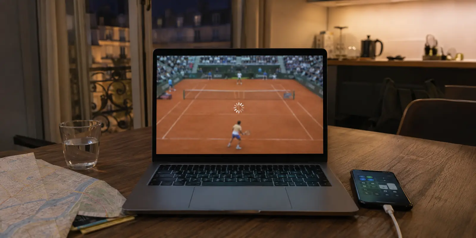 Direct de tennis figé sur un ordinateur alors que le Wi-Fi de l'appartement vient de tomber