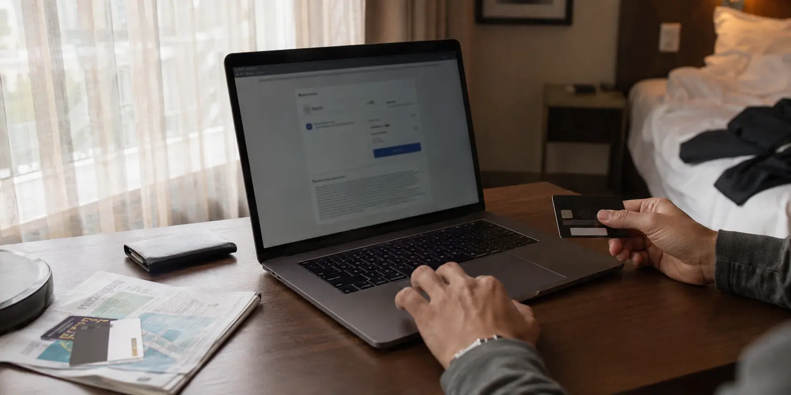 Compra de una suscripción VPN desde un hotel, con las condiciones de devolución visibles en el checkout
