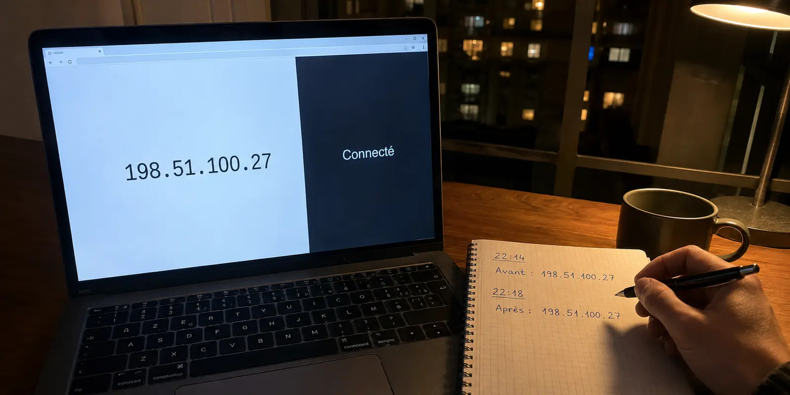 La même adresse IP publique apparaît avant et après la connexion du VPN