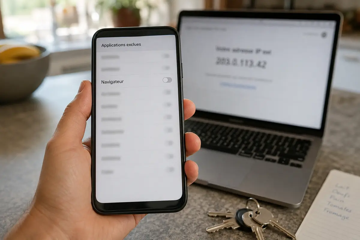 Le navigateur utilisé pour vérifier l’adresse IP apparaît dans les applications exclues du VPN