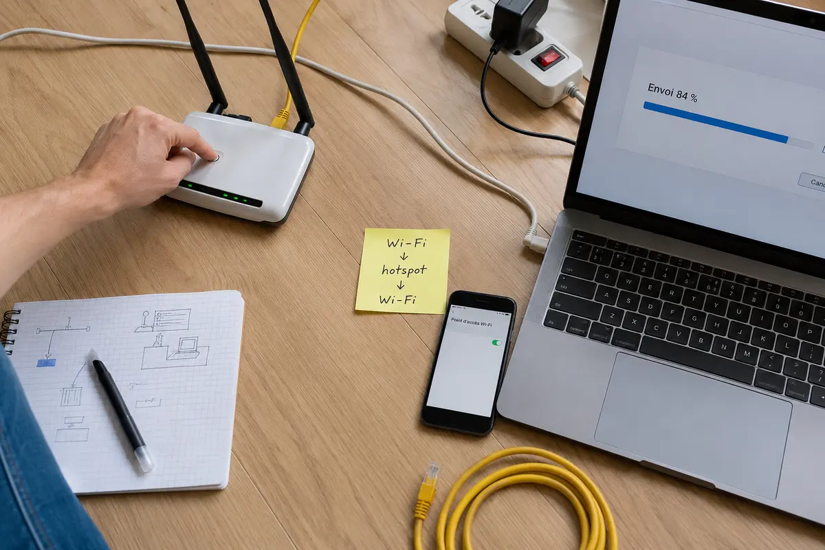 Un test de bascule du Wi-Fi vers le hotspot pendant qu’un fichier continue de s’envoyer