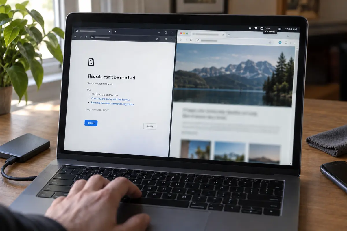 One browser failing while another loads the same anonymous webpage with the VPN still connected