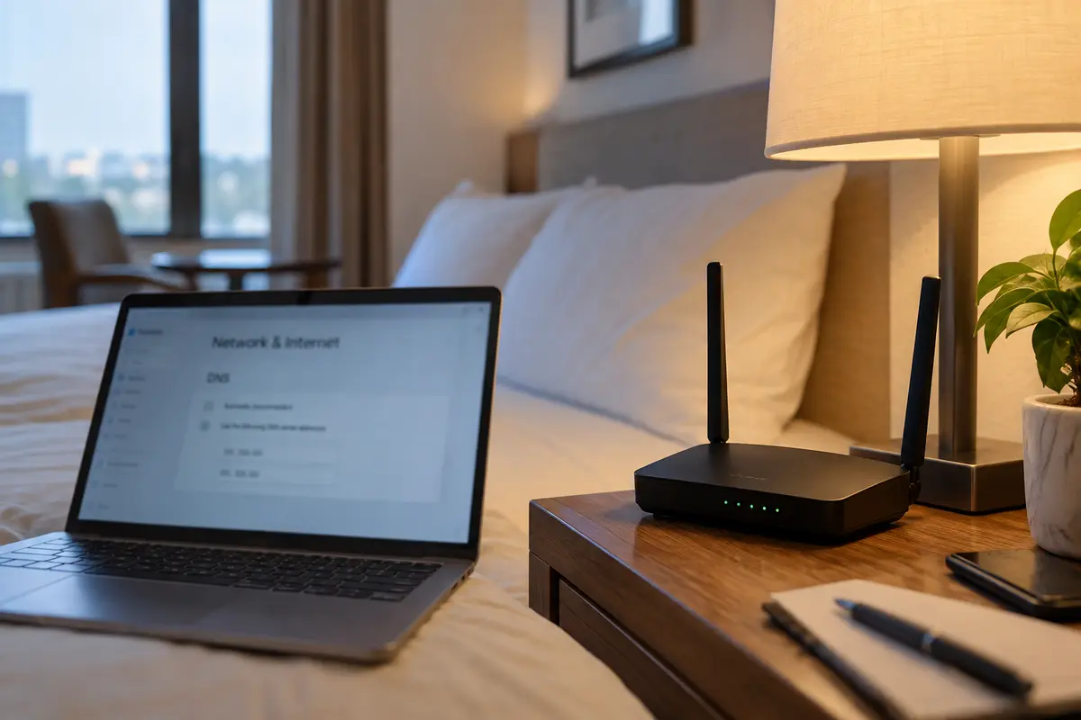 A connected tunnel can still coexist with hotel-controlled DNS resolution.