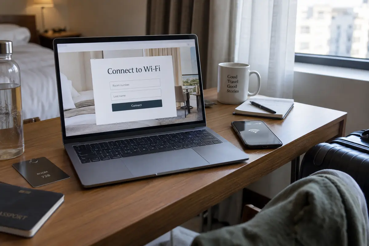Hotel Wi-Fi captive portal waiting for a room number and last name