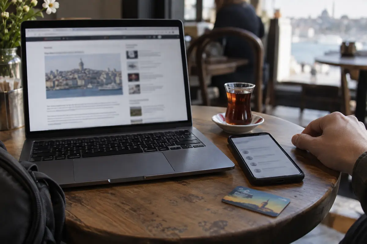 A working news page on a laptop beside a messaging app that is still waiting to refresh