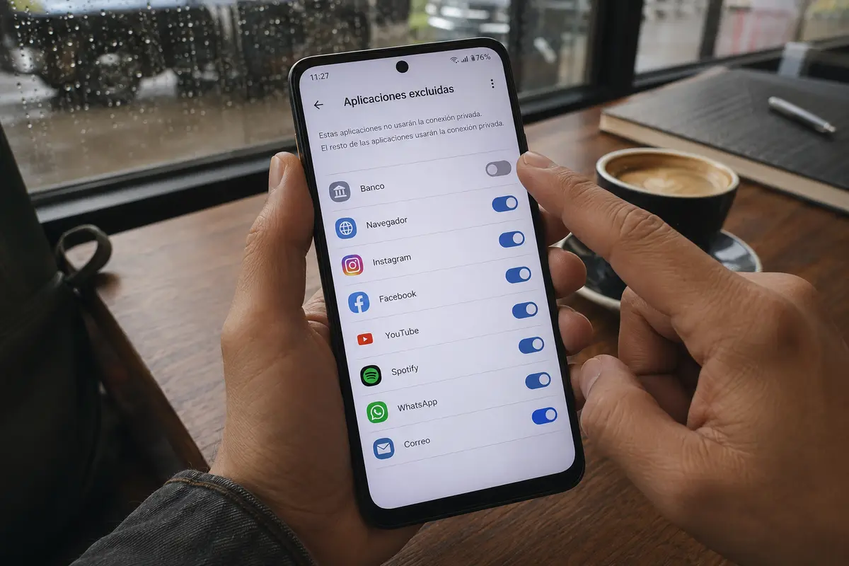 La aplicación bancaria queda excluida de la VPN en los ajustes de Android
