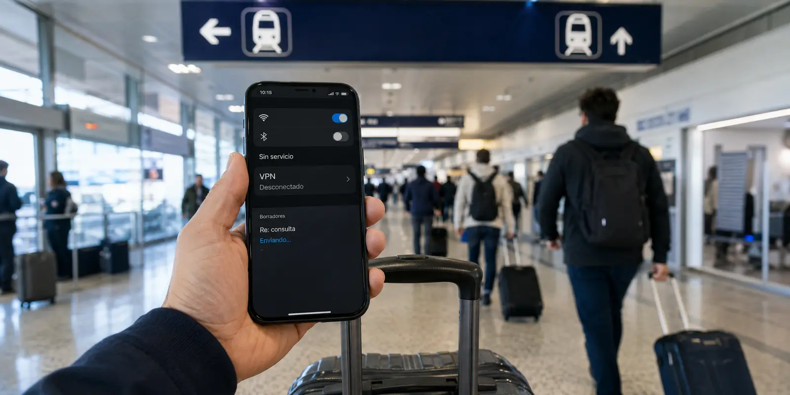 Un correo queda enviándose en Fiumicino cuando el teléfono pierde la Wi-Fi del aeropuerto y la VPN se desconecta