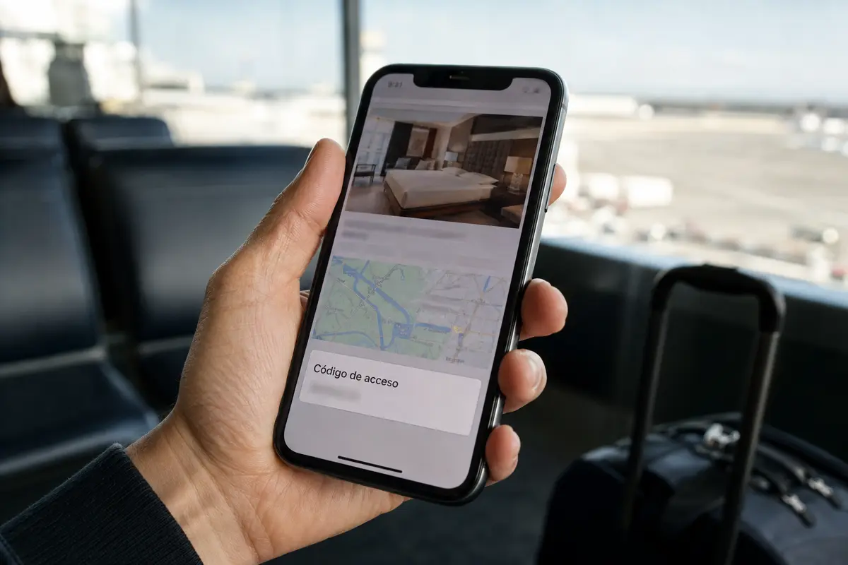 Página del hotel ya cargada en un teléfono con el código de acceso preparado para una captura