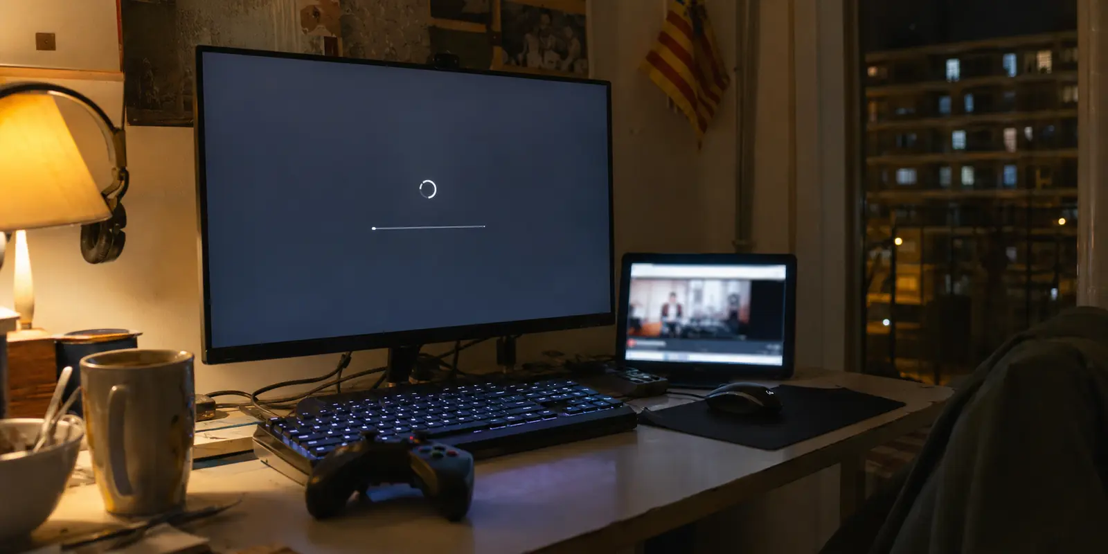 Un ordenador doméstico muestra un juego atascado mientras otro servicio sigue funcionando