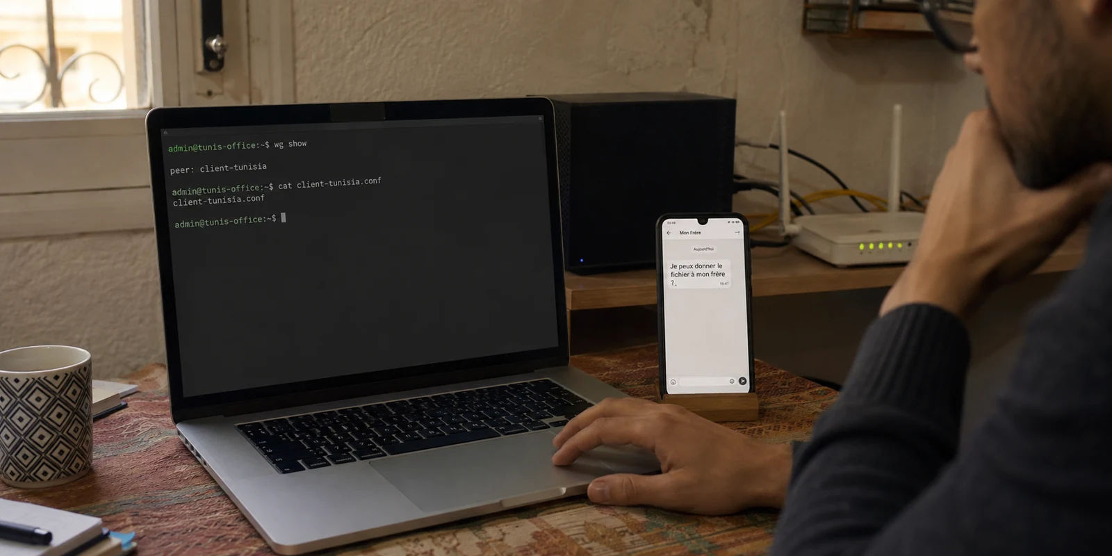 Message demandant de partager un profil WireGuard devant un serveur VPN privé en Tunisie