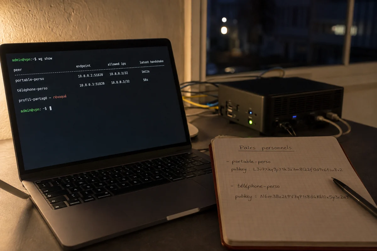 Liste de pairs WireGuard personnels avec un ancien profil partagé révoqué