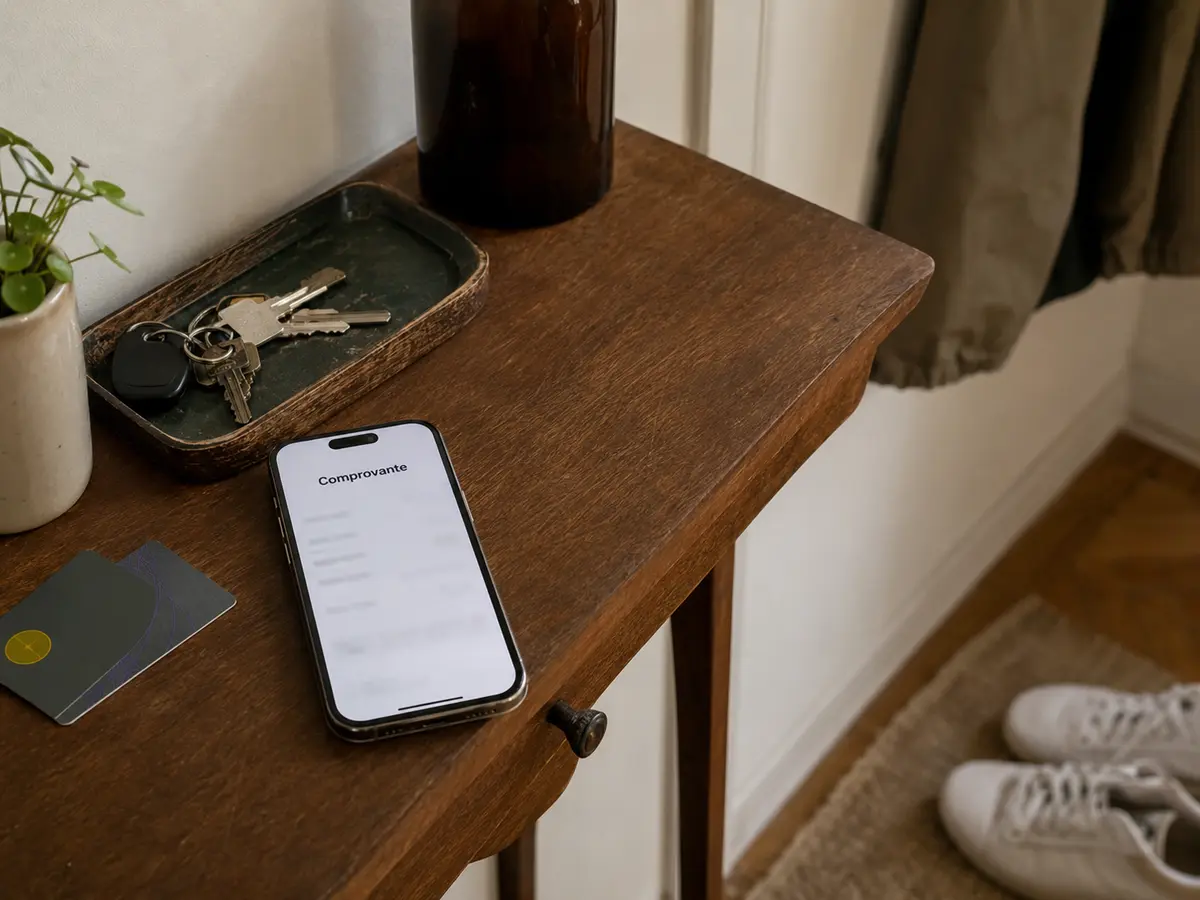 Comprovante da transferência aberto no celular antes de sair de casa na manhã seguinte