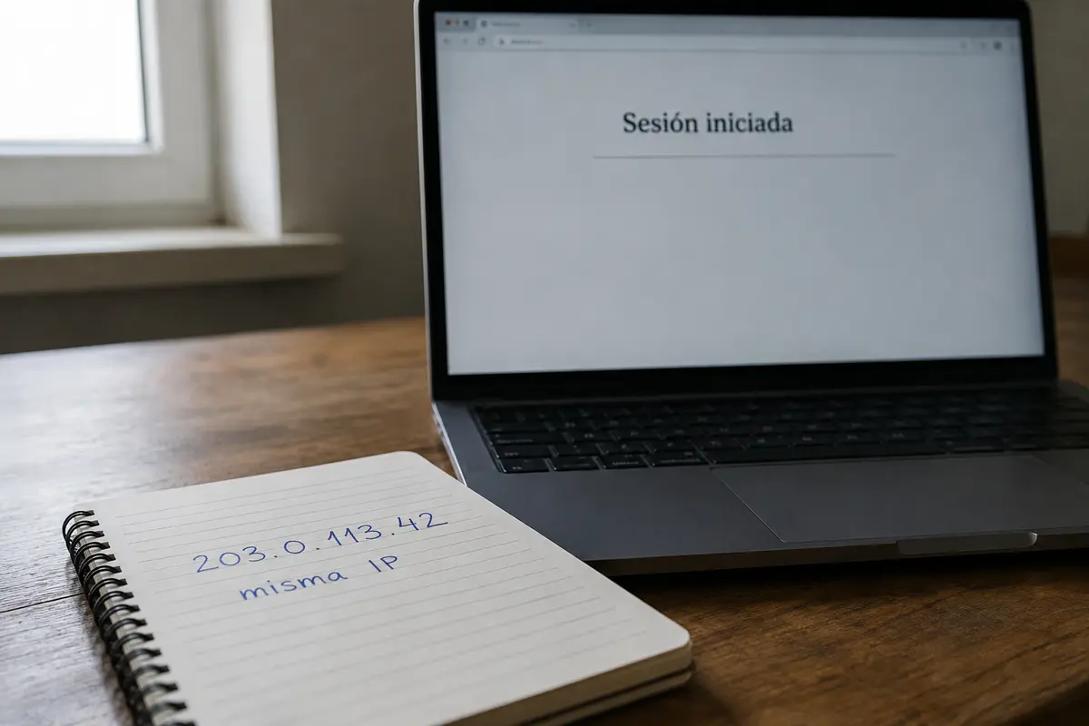 La misma dirección IP dedicada anotada junto a un portal con la sesión iniciada