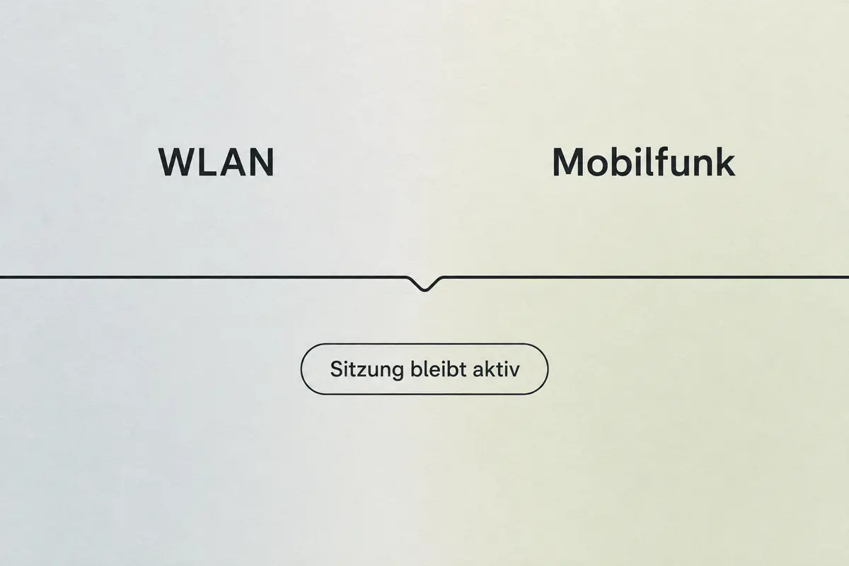 Technische Darstellung einer aktiven Sitzung beim Wechsel von WLAN zu Mobilfunk