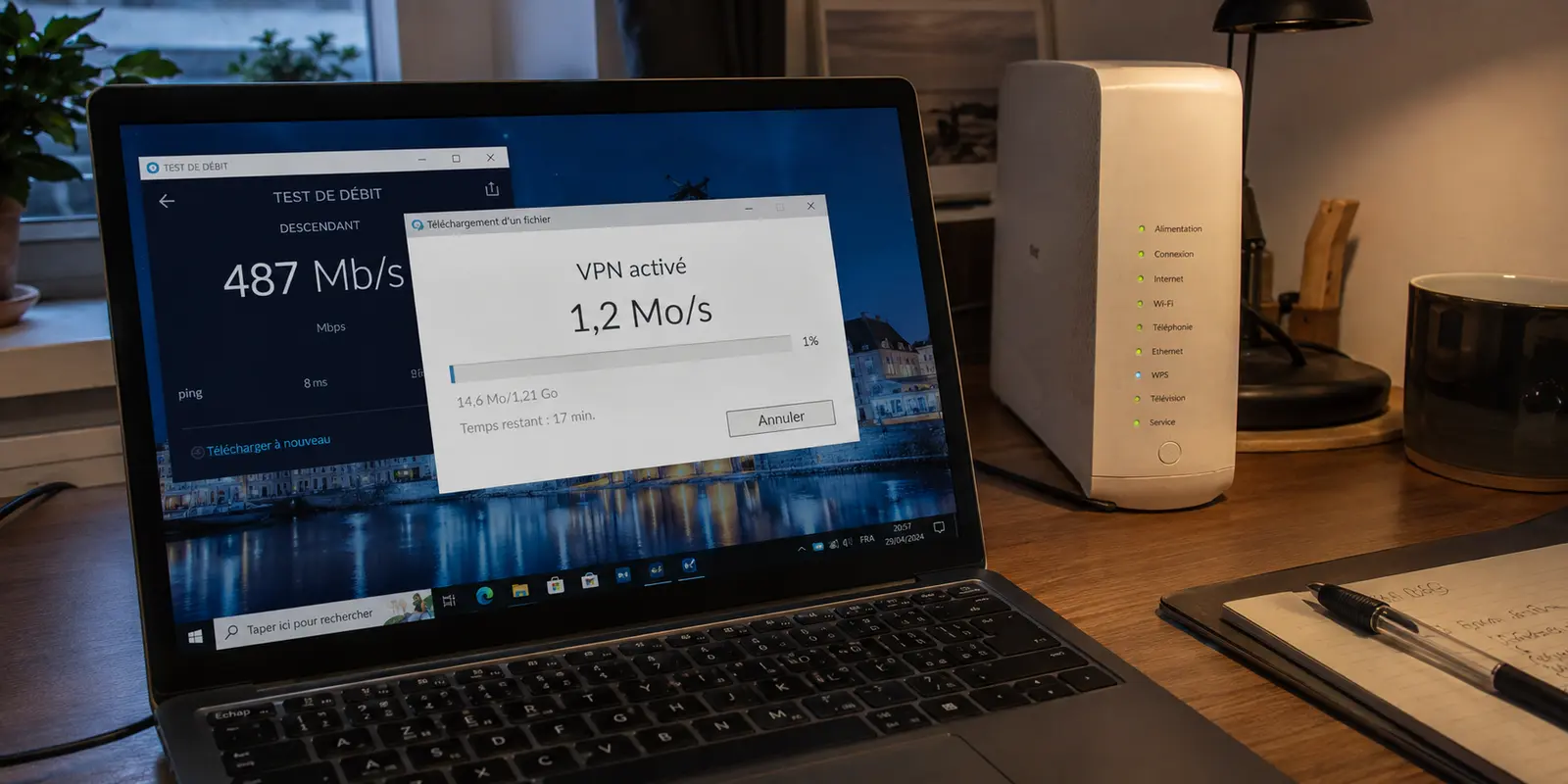 Un téléchargement sous VPN avance très lentement malgré une connexion Telenet mesurée à plusieurs centaines de mégabits
