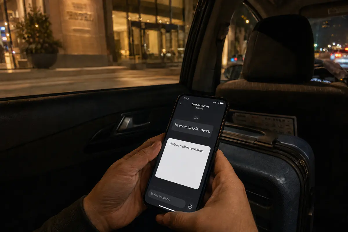El chat continúa por 5G en el taxi y confirma el vuelo del día siguiente