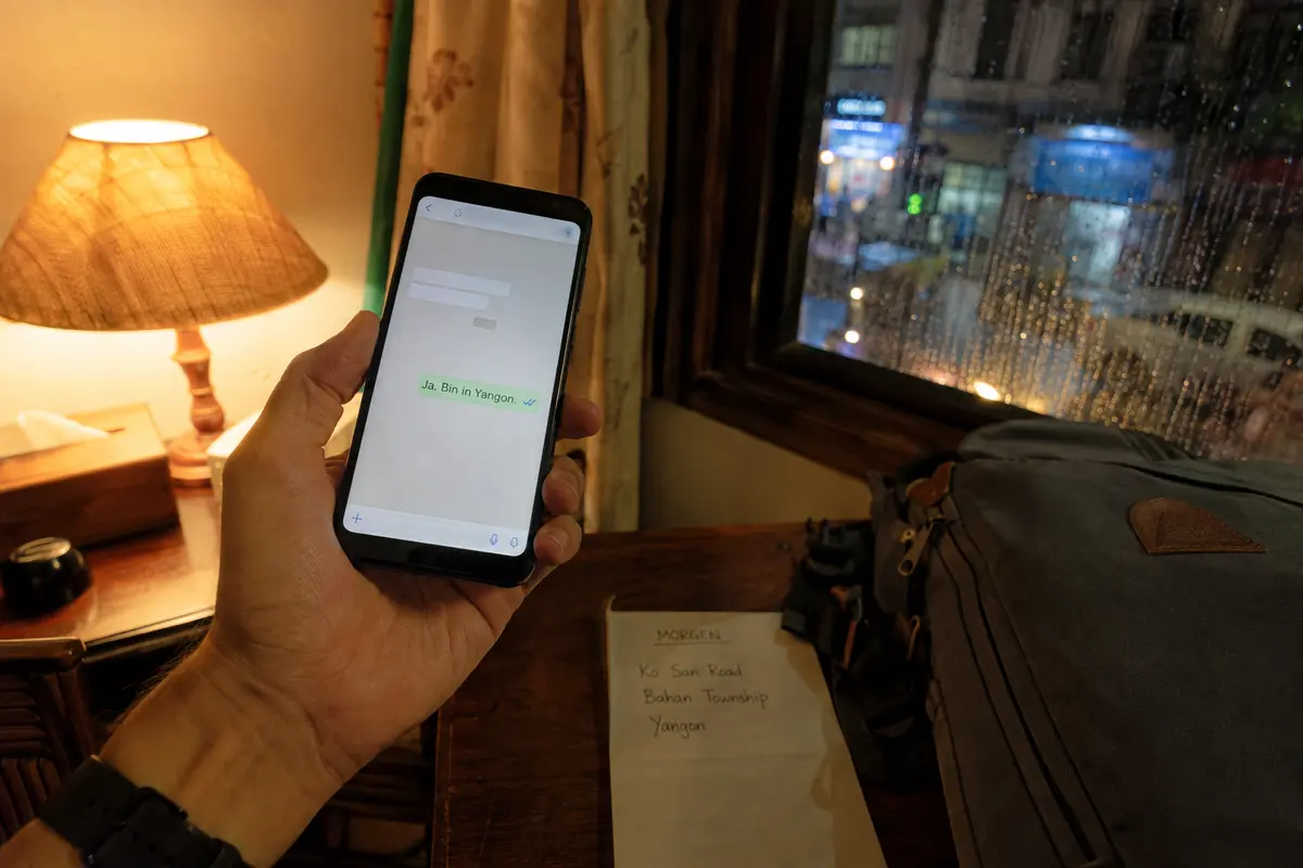 Die Nachricht Ja. Bin in Yangon. wurde aus dem Gästezimmer zugestellt