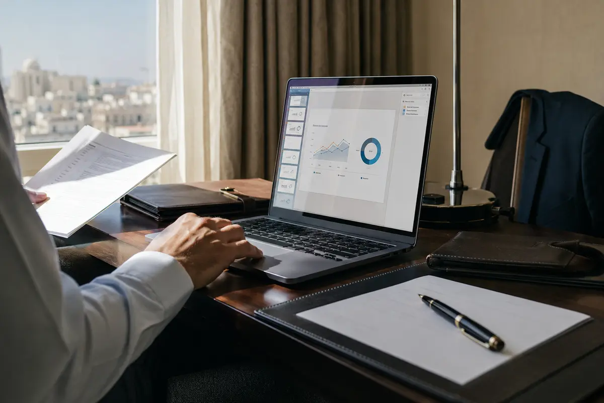 Die vollständig geladene Präsentation ist vor dem Kundentermin auf dem Laptop geöffnet