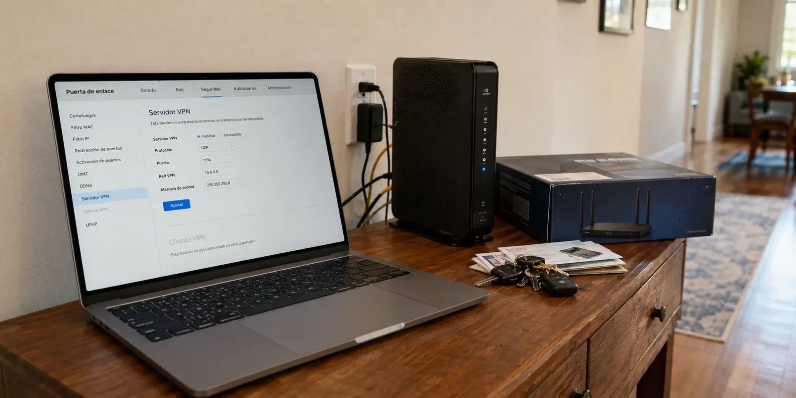 Panel de un router doméstico con servidor VPN pero sin cliente VPN disponible