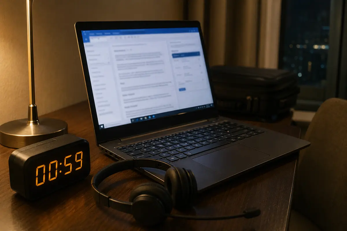 Um 00:59 Uhr ist das Arbeitsportal geladen und das Headset für die Schicht bereit