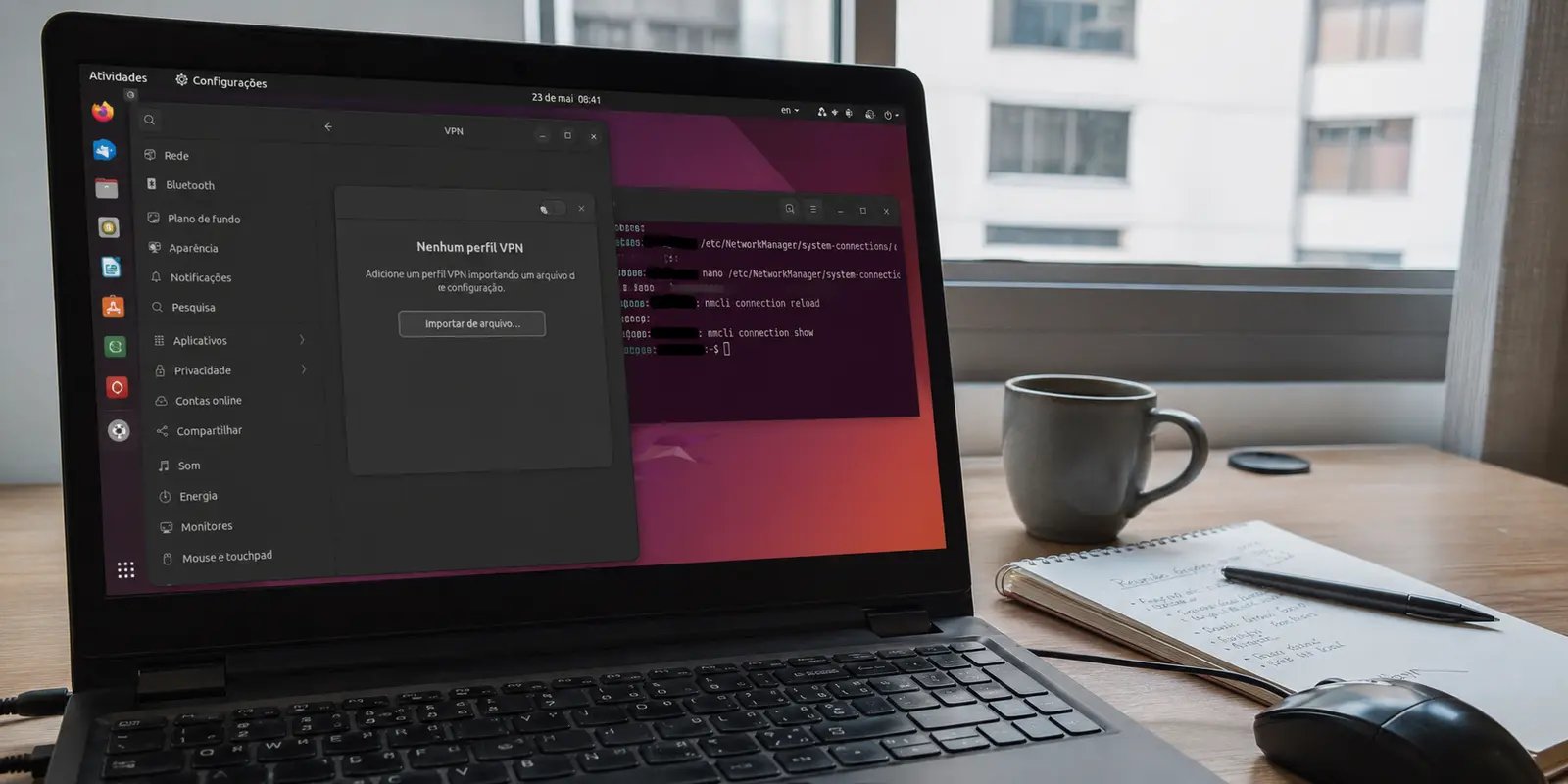 O Ubuntu não mostra nenhum perfil VPN e pede a importação manual de um arquivo de configuração
