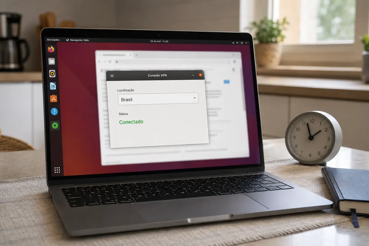 Um cliente VPN nativo no Ubuntu conectado a uma localização no Brasil