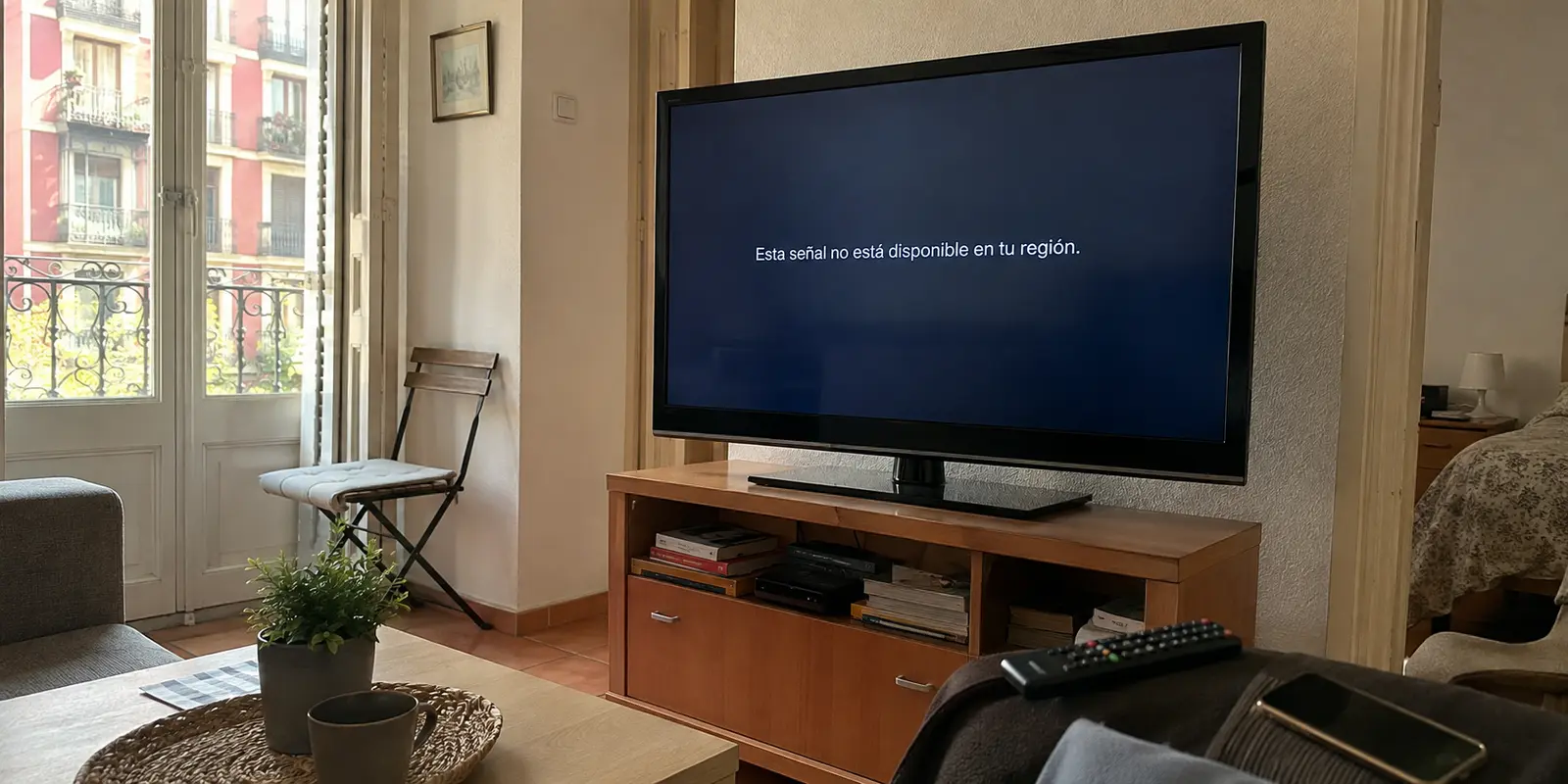 Smart TV de un apartamento en Madrid que bloquea una señal en directo por la región