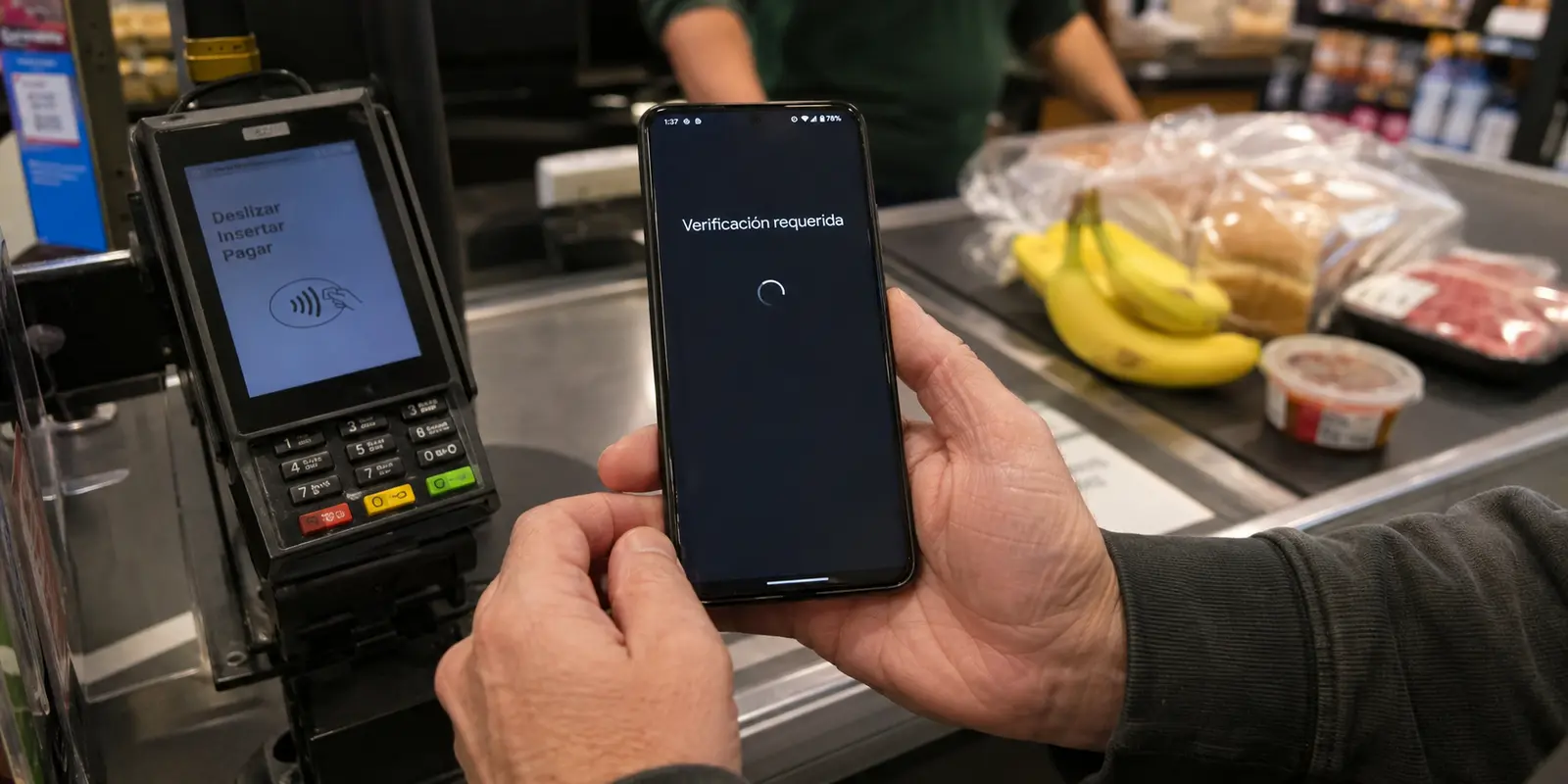 Una aplicación bancaria pide verificación durante una compra mientras la VPN sigue activa