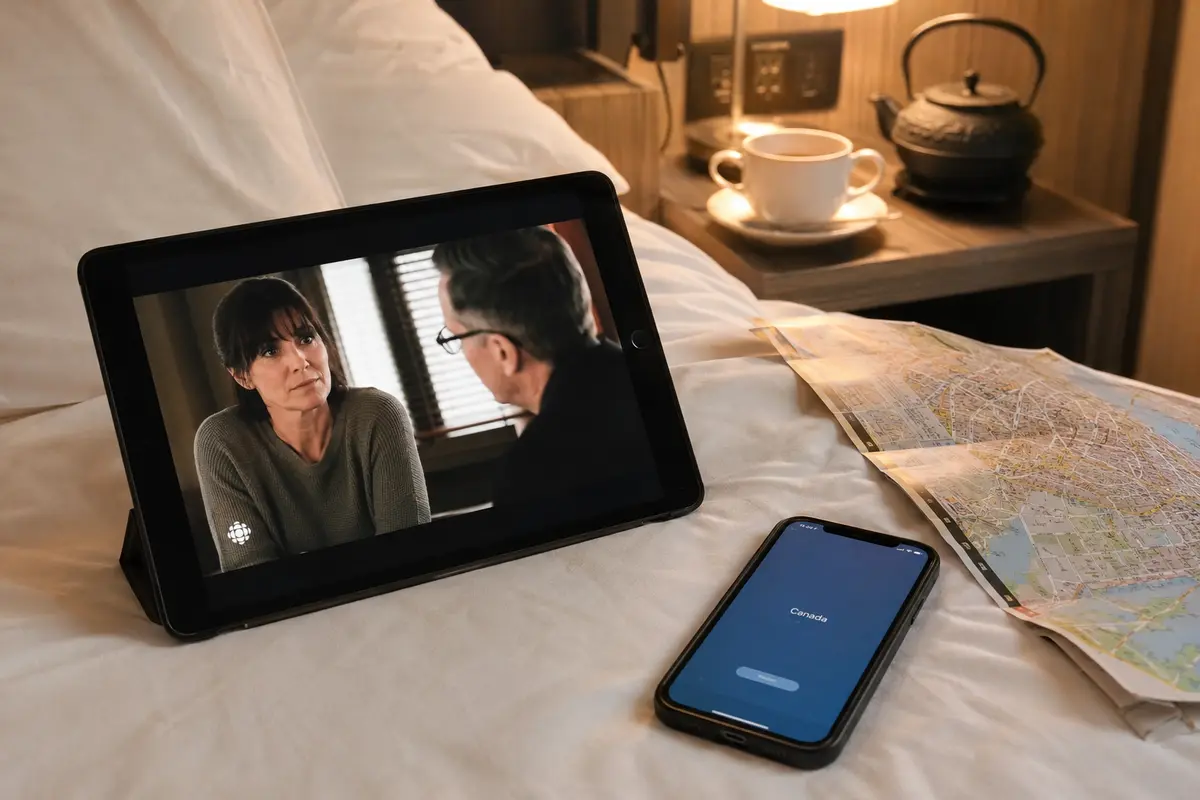 Télévision québécoise en lecture sur une tablette avec une connexion indiquée au Canada