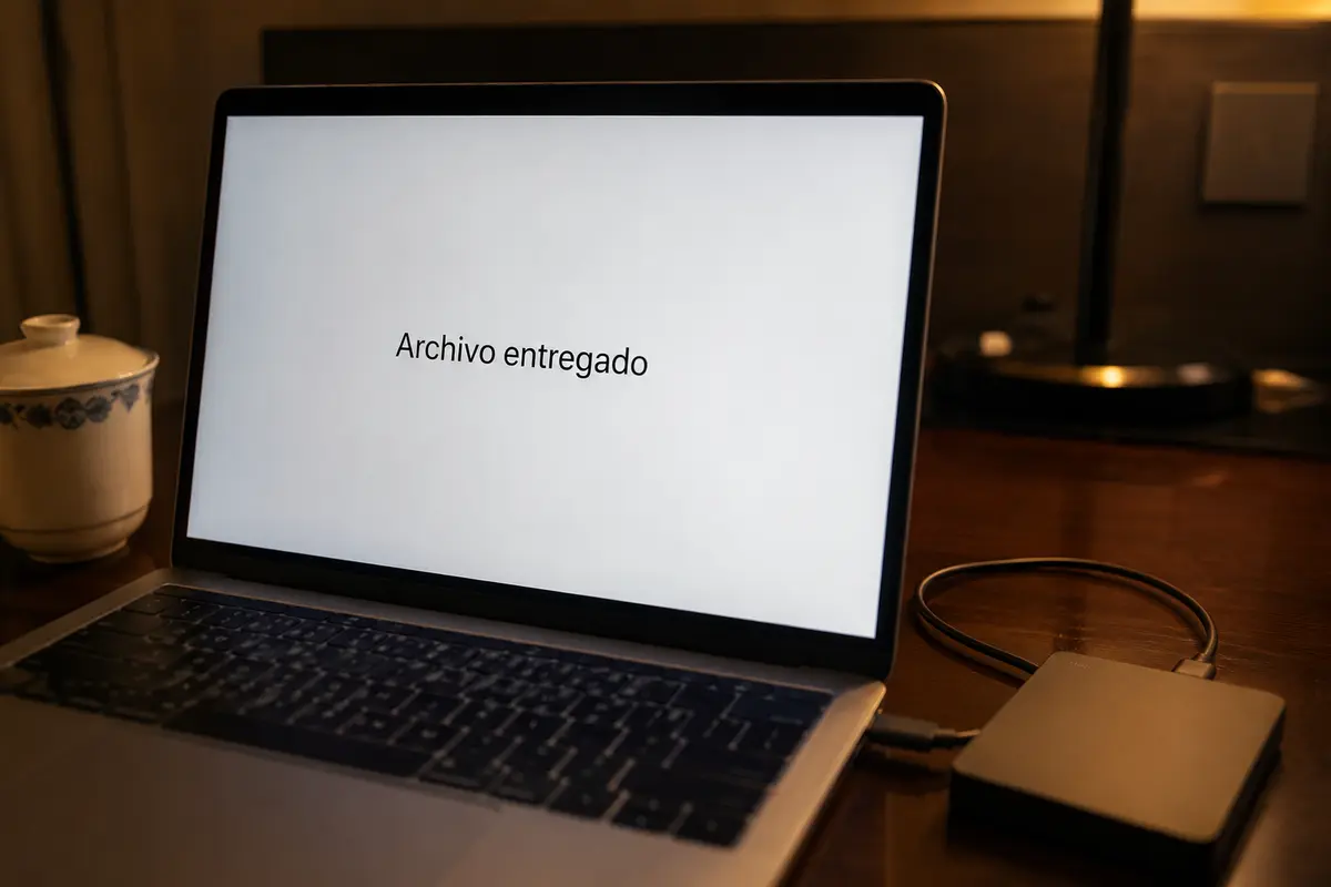 El portátil confirma que el archivo se ha entregado después de una transferencia larga