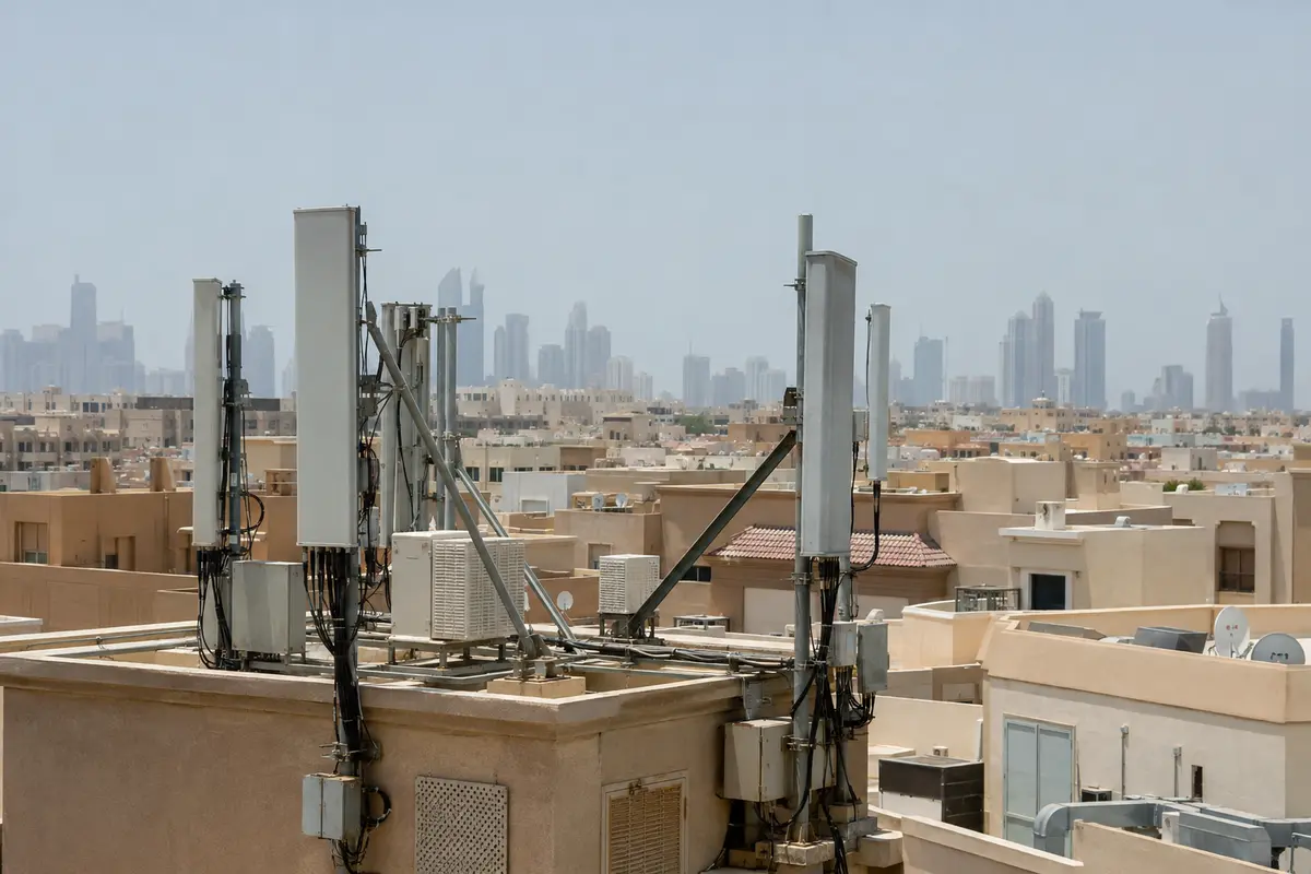 هوائيات شبكة خلوية فوق أسطح مبان سكنية في دبي