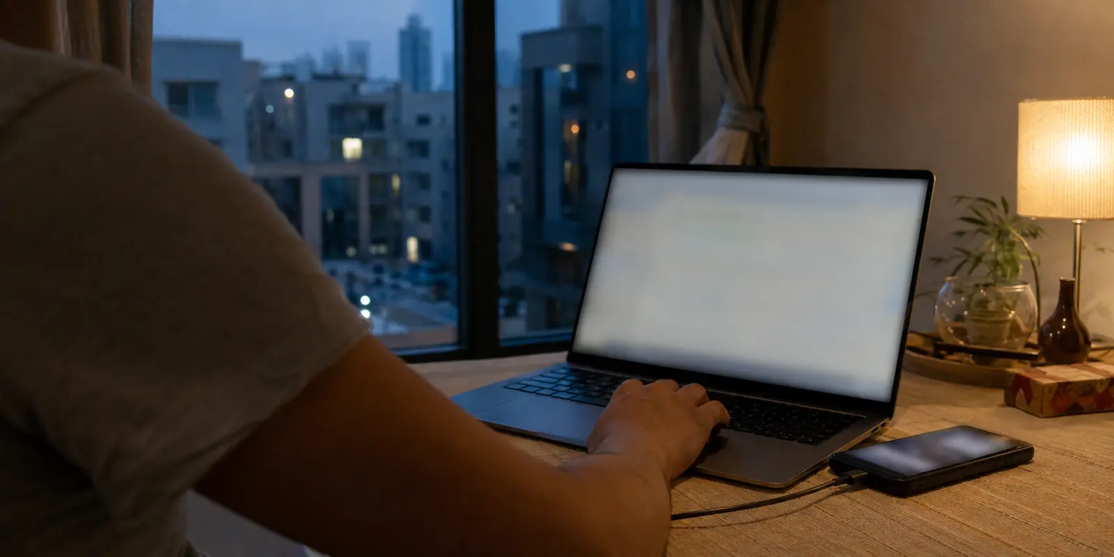 مستخدم يختبر اتصال الحاسوب عبر هاتفه في منزل بالإمارات