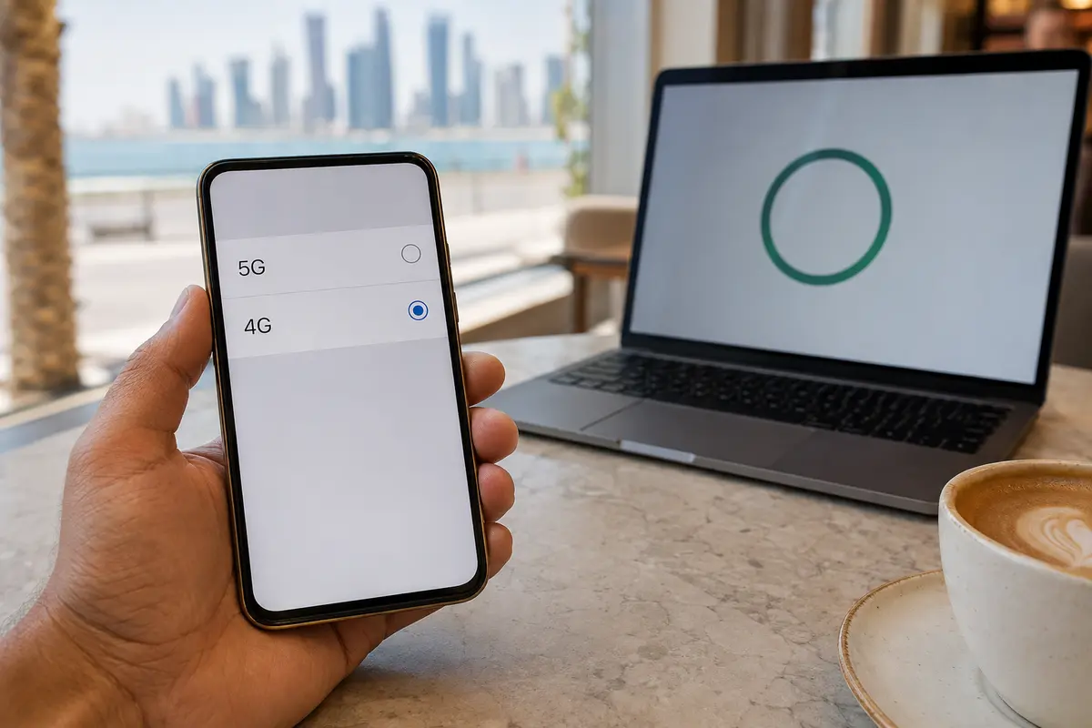 تغيير وضع الهاتف من 5G إلى 4G أثناء اختبار اتصال VPN في قطر