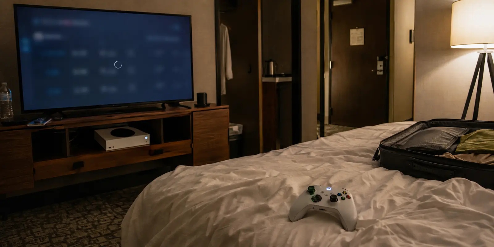 جهاز Xbox في غرفة فندق متوقف عند تحميل اللعب الجماعي
