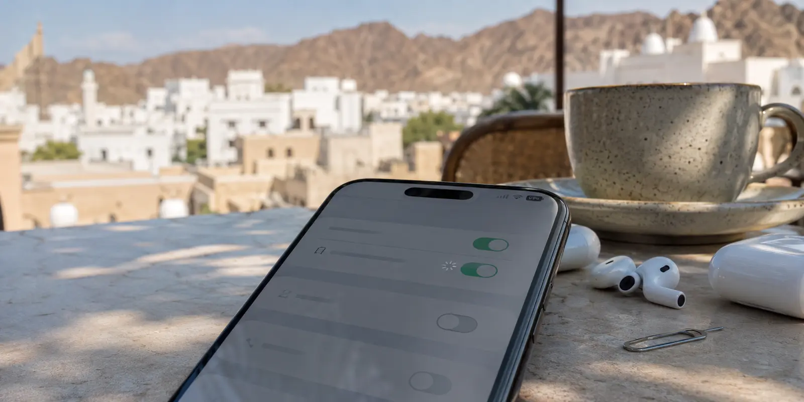 هاتف في مسقط يظهر إعداد مكالمة ما زال ينتظر التفعيل رغم اتصال الشبكة
