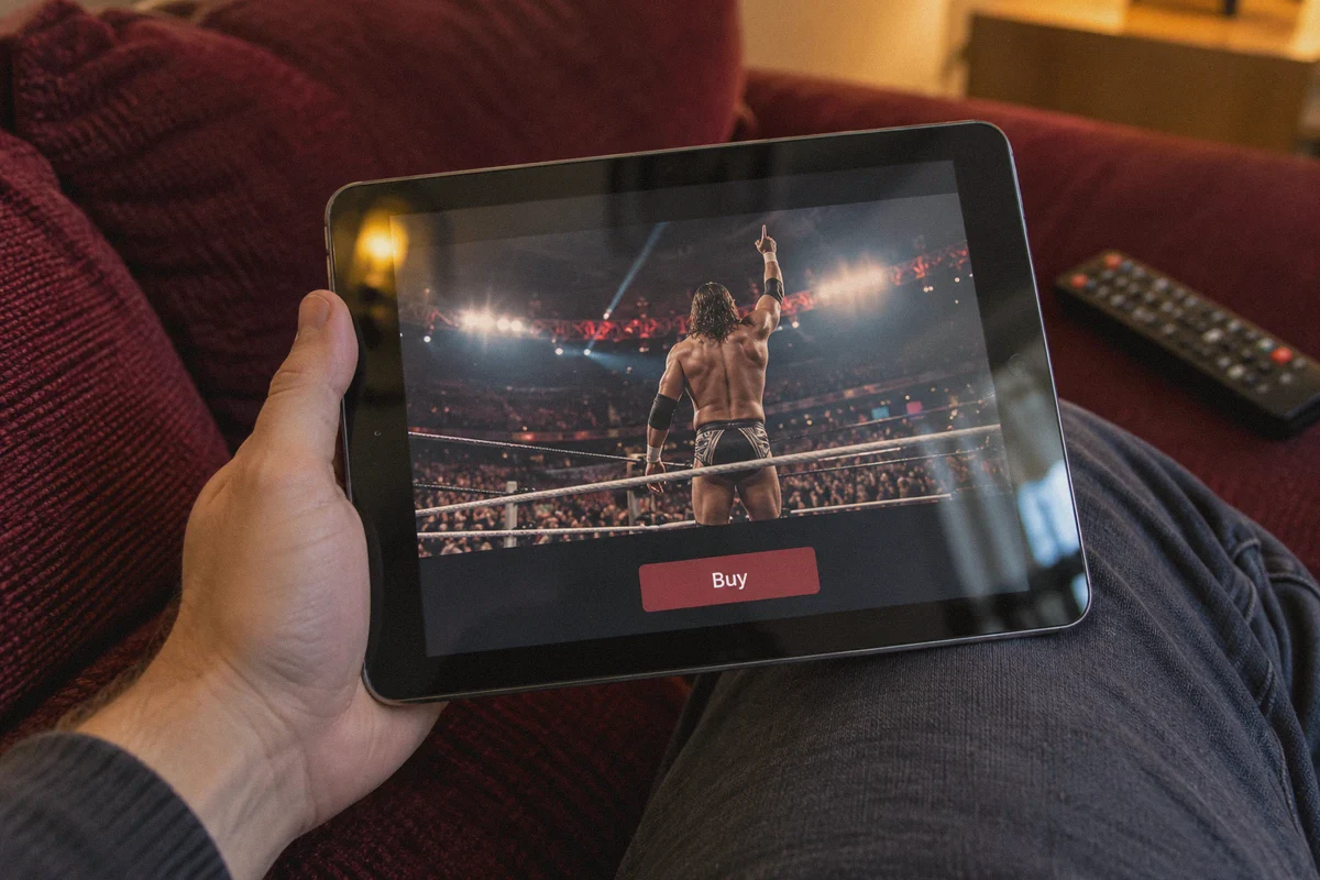 A wrestling event purchase page on a tablet.