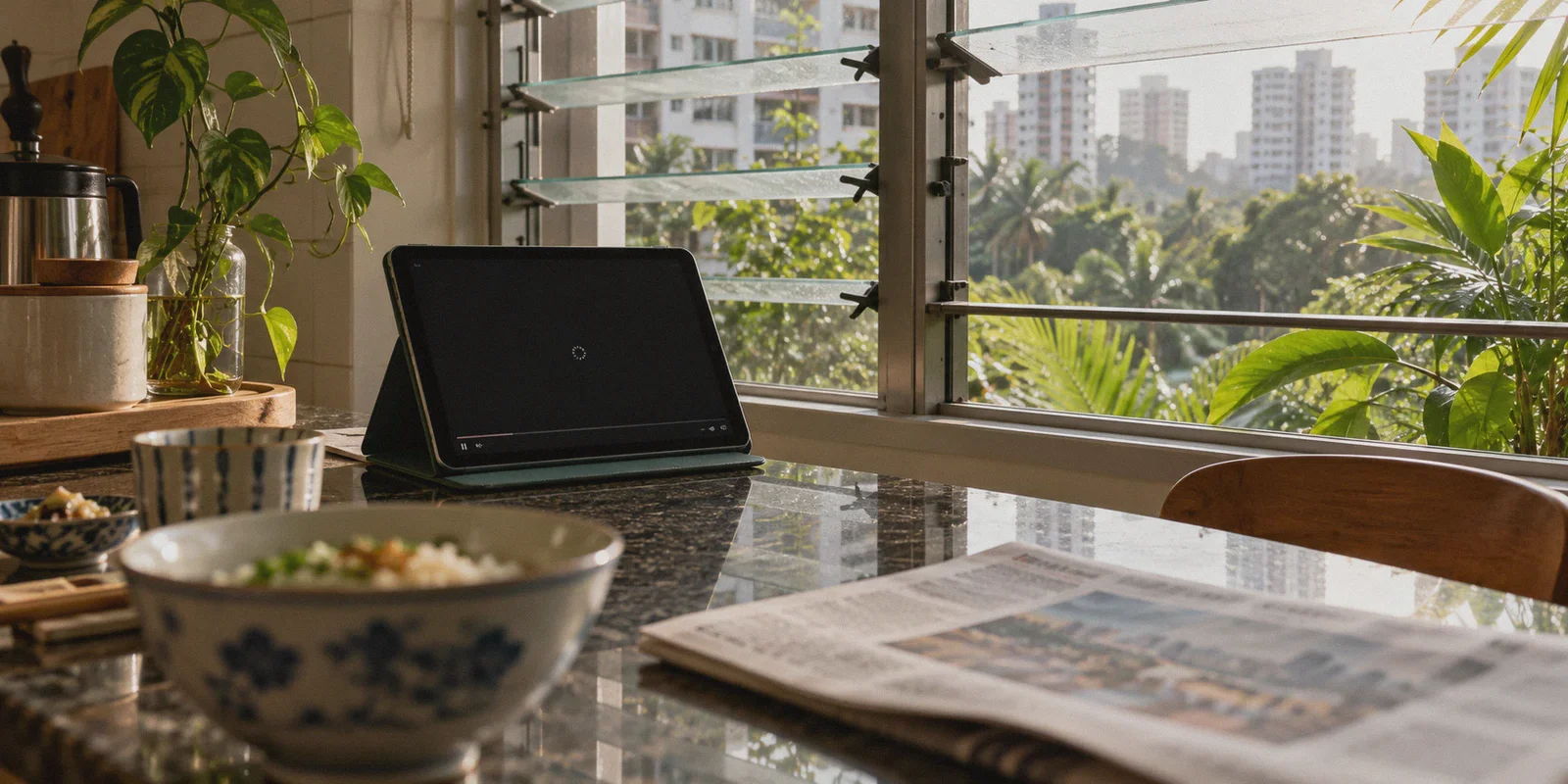 A Japanese broadcast buffering on a tablet abroad.