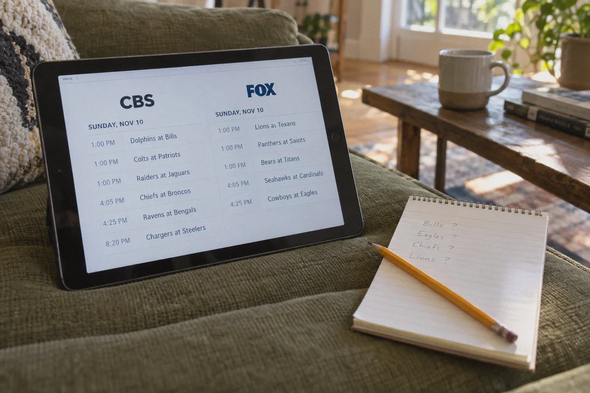 Tablet showing separate CBS and FOX broadcast listings