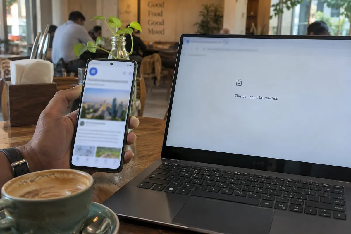 The same type of page loading on cellular data while it fails on a laptop Wi-Fi connection