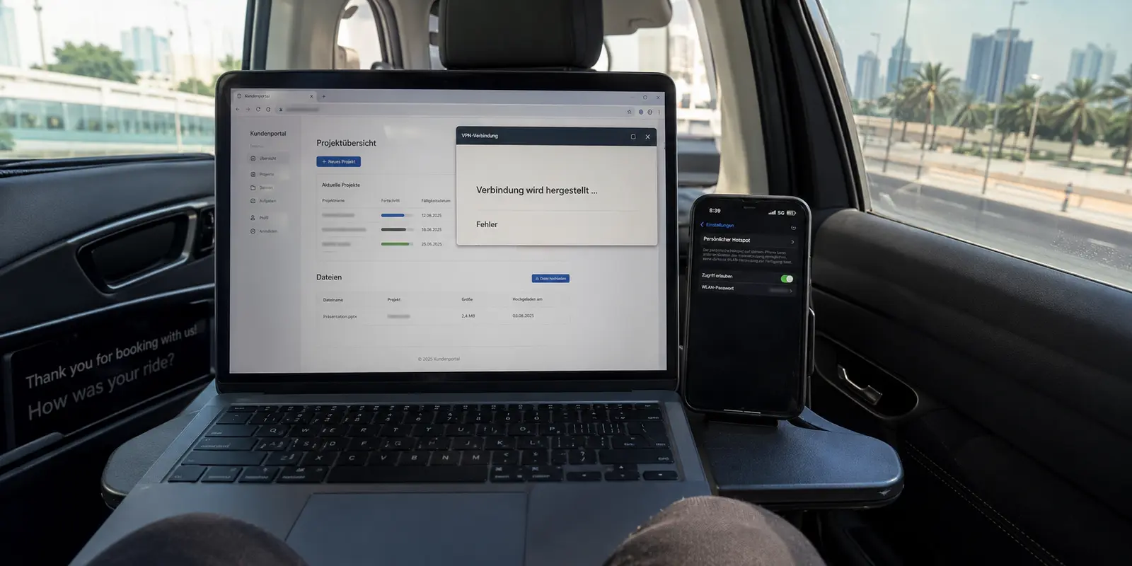 Im Auto scheitert die VPN-Verbindung auf dem mobilen Hotspot, obwohl das Kundenportal erreichbar ist