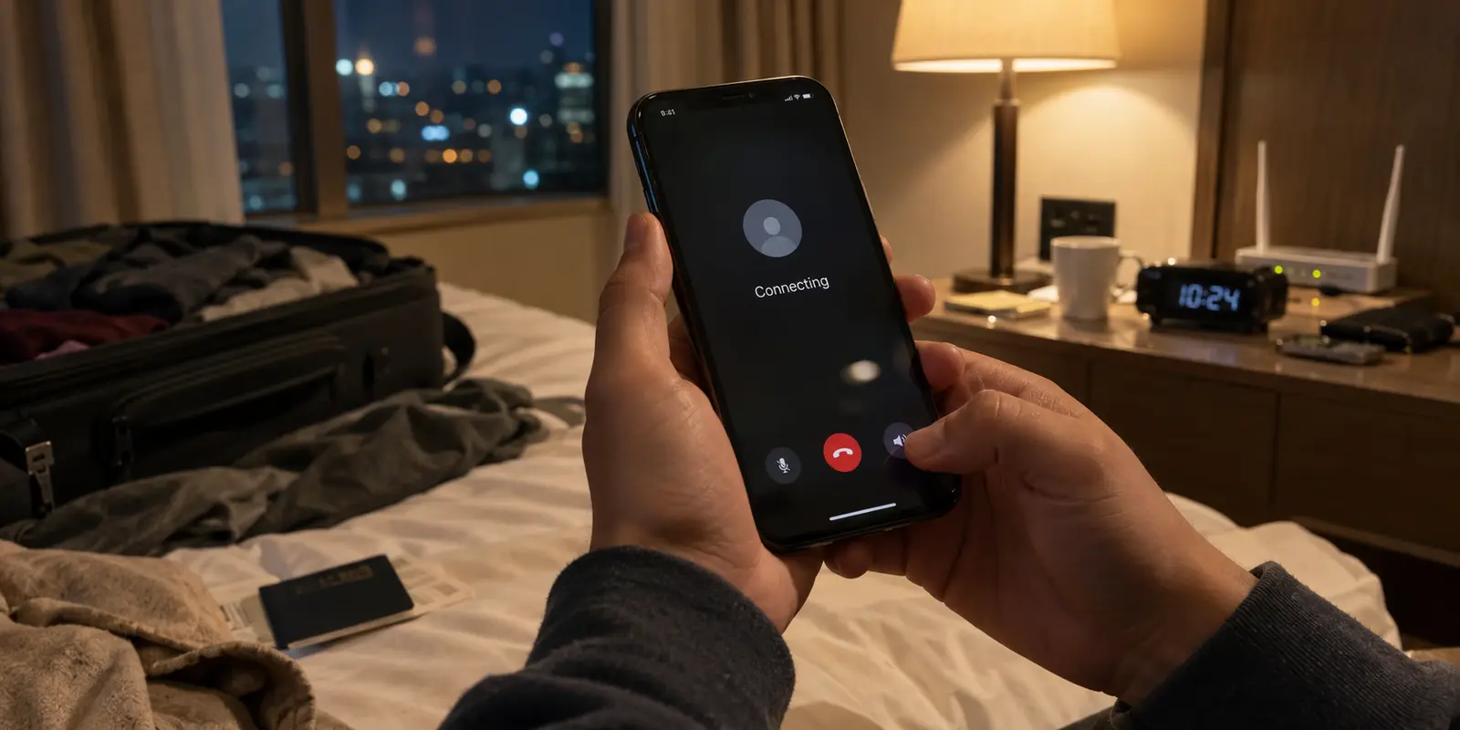 Internet voice call remains stuck on Connecting on a phone in a hotel room