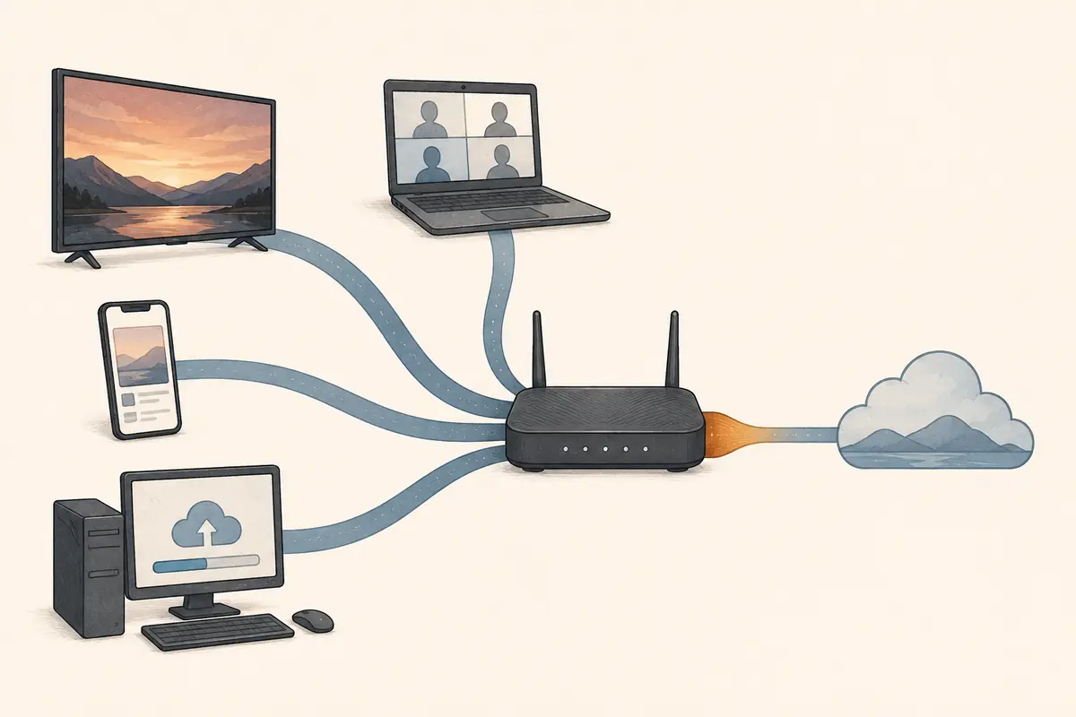 Several household devices sending traffic through one shared router and VPN route