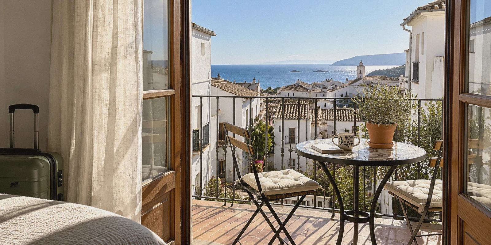 Mediterranean view from a Spanish holiday apartment.