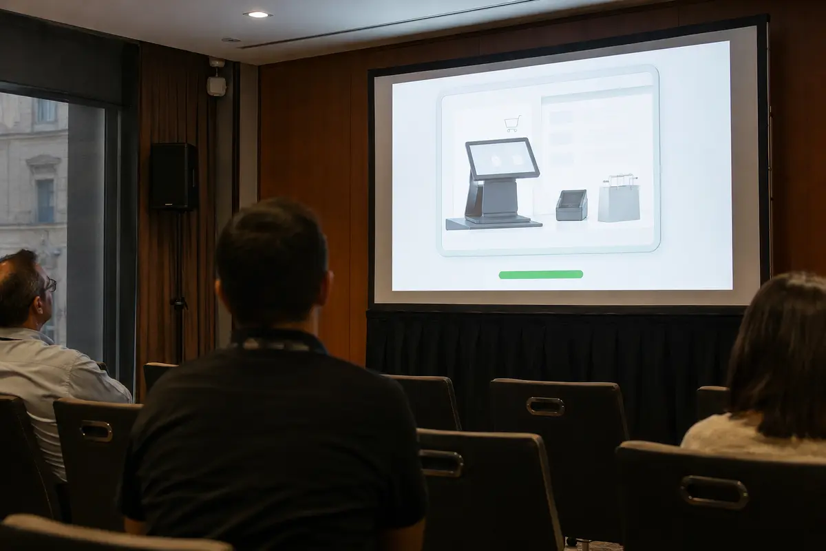 A completed retail build displayed for a hotel conference presentation