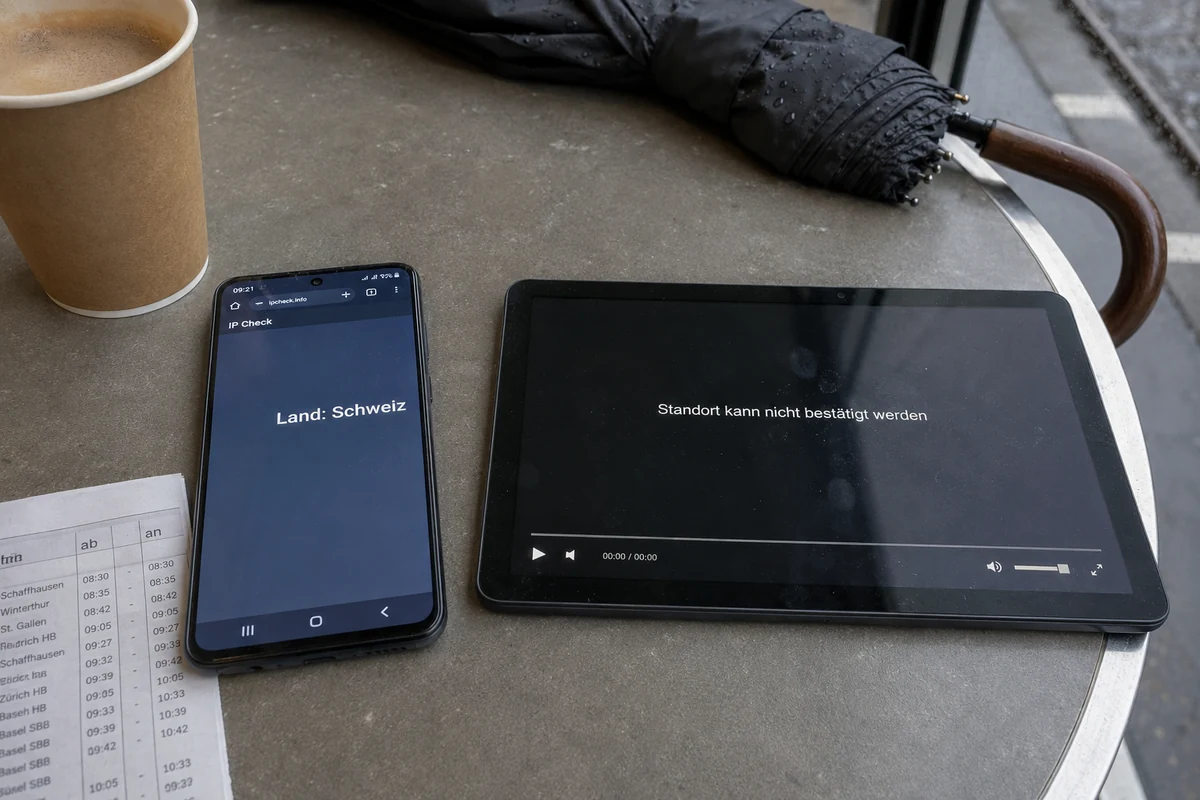 IP-Prüfung zeigt Schweiz, während der Streaming-Player den Standort trotzdem nicht bestätigen kann
