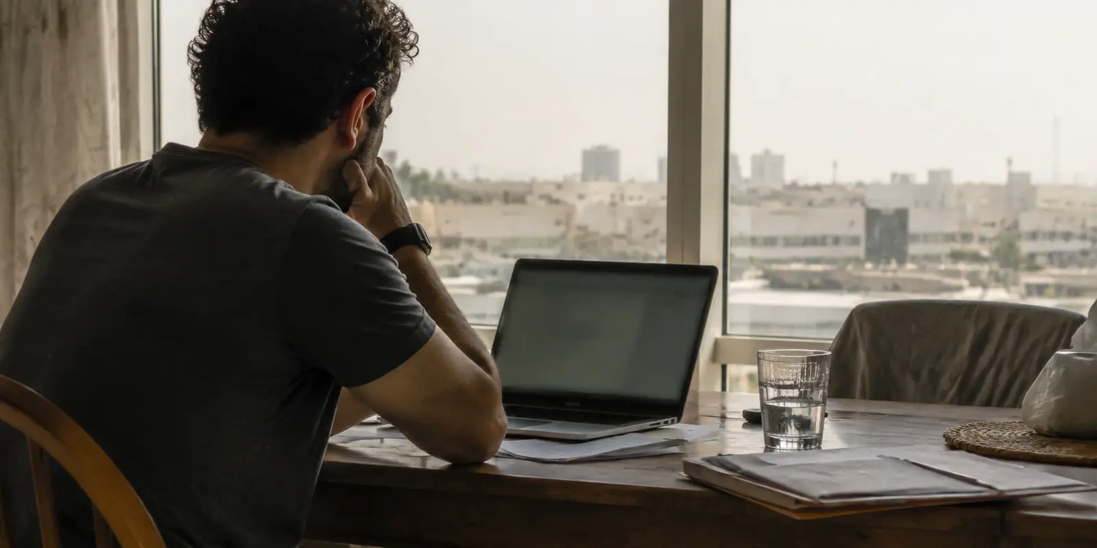 عامل عن بعد ينتظر تحميل لوحة عمل من شقة في أبوظبي
