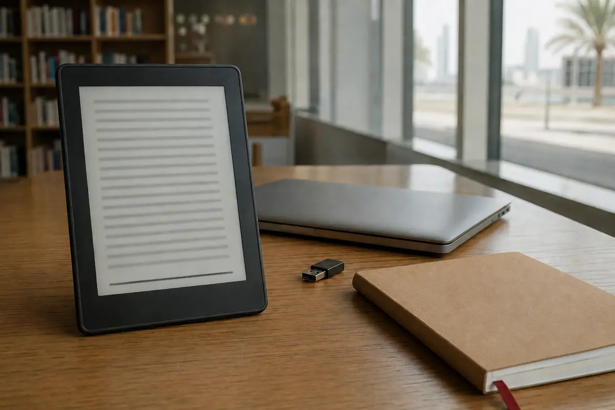 ملف بحث مفتوح على قارئ إلكتروني بعد اكتمال تنزيله