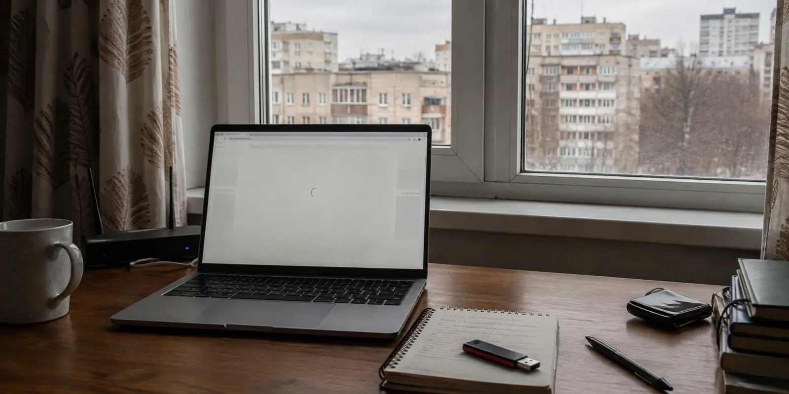 صفحة تنزيل VPN عالقة على حاسوب متصل بشبكة منزلية في روسيا