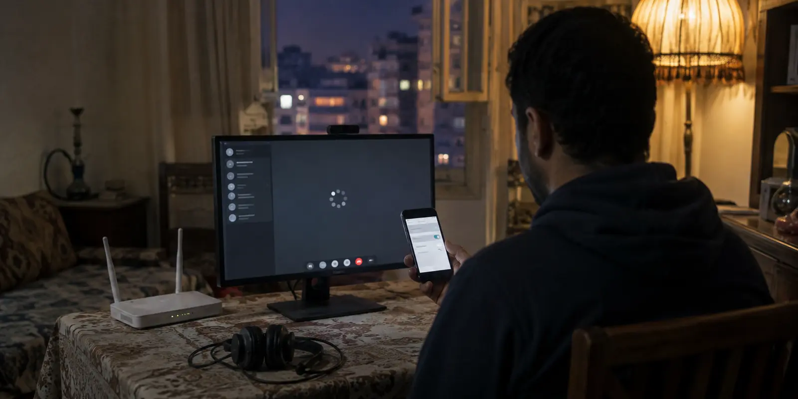 مستخدم في شقة بالقاهرة يبدل شبكة الهاتف بينما تطبيق المحادثة عالق على الاتصال