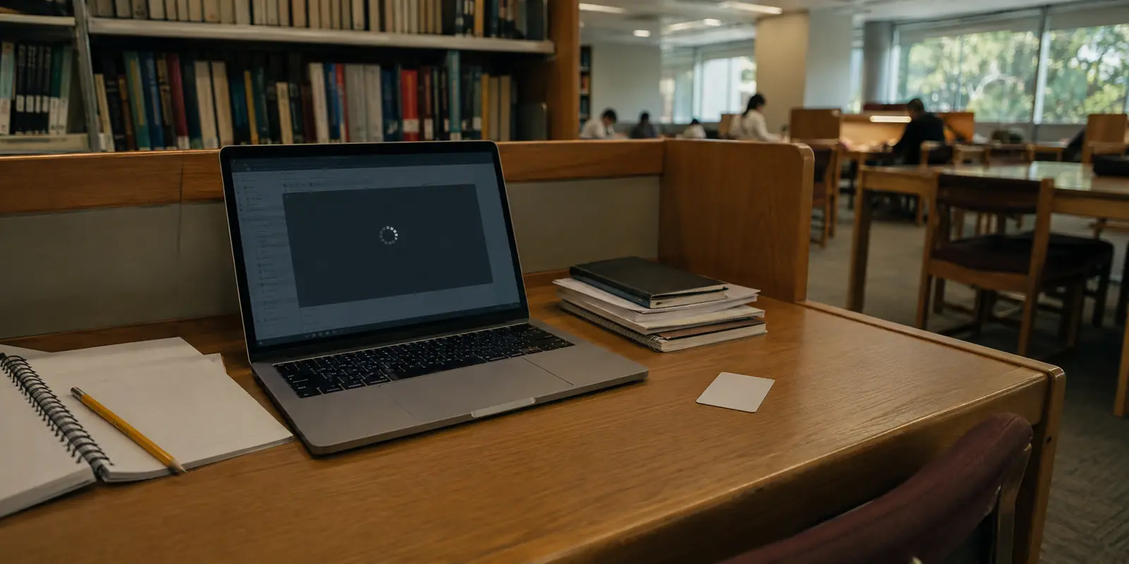 اتصال VPN عالق على حاسوب يستخدم شبكة Wi-Fi في مكتبة جامعية